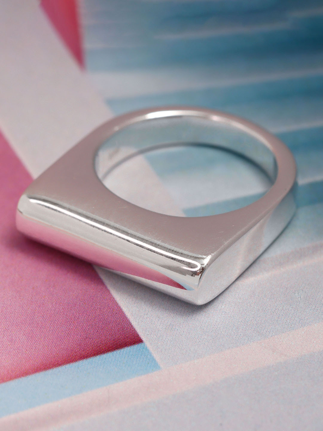 LeCalla 925 Sterling Silver-Plated Plain Bar Signet Finger Ring