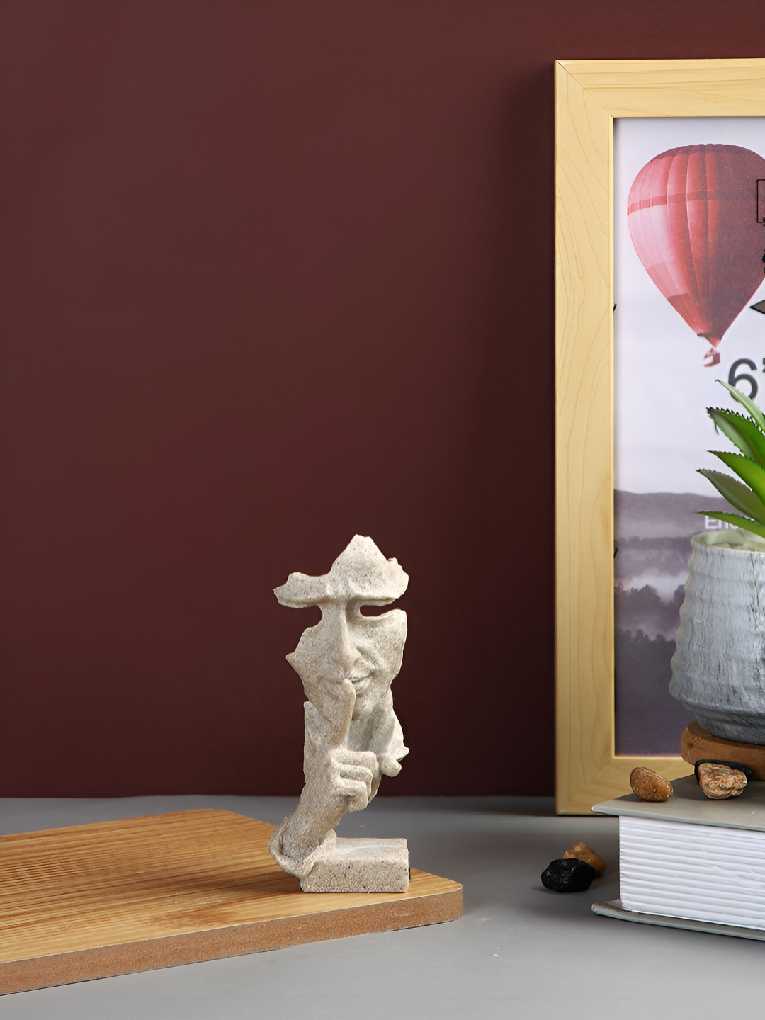 Myntra Elegant Homes Silent Wisdom Face Beige Resin Matte Living Room Small Showpiece - 4.7 Inches