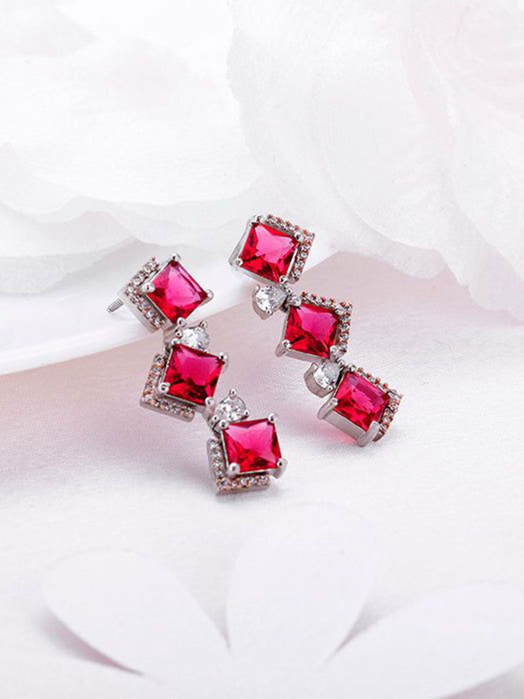 GIVA Anushka'S 925 Sterling Silver Rose Gold-Plated Zircon Studded Floral Drop Earrings