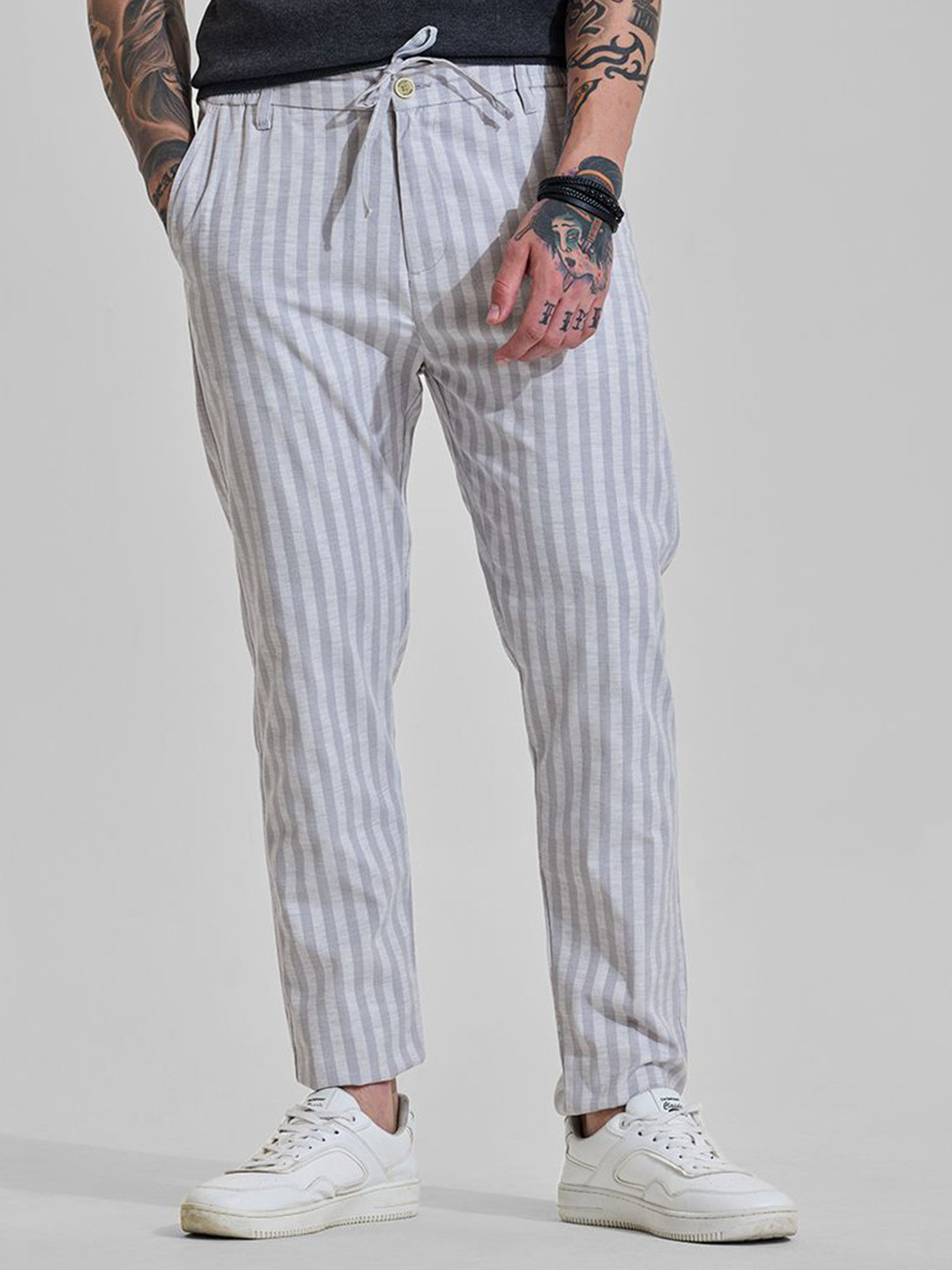 Snitch Men Snitch Light Grey Mid-Rise Slim Fit Trouser