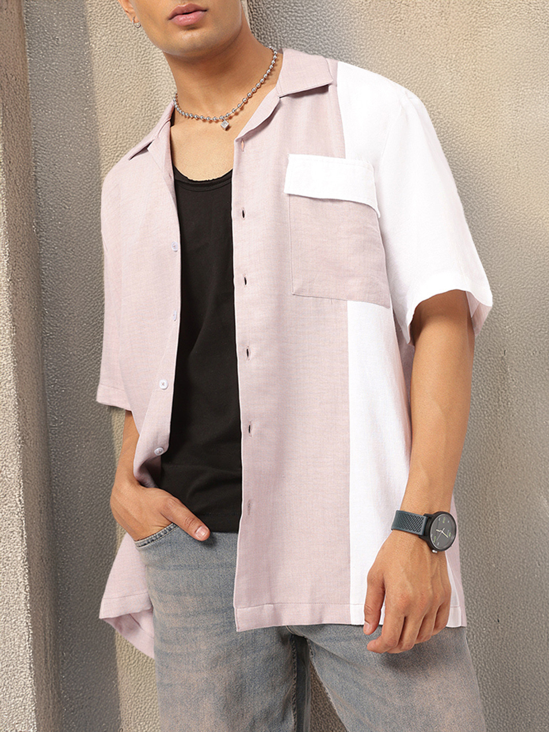 Kook N Keech Casual Cool Contrast Pocket Colourblocked Oversized Shirt