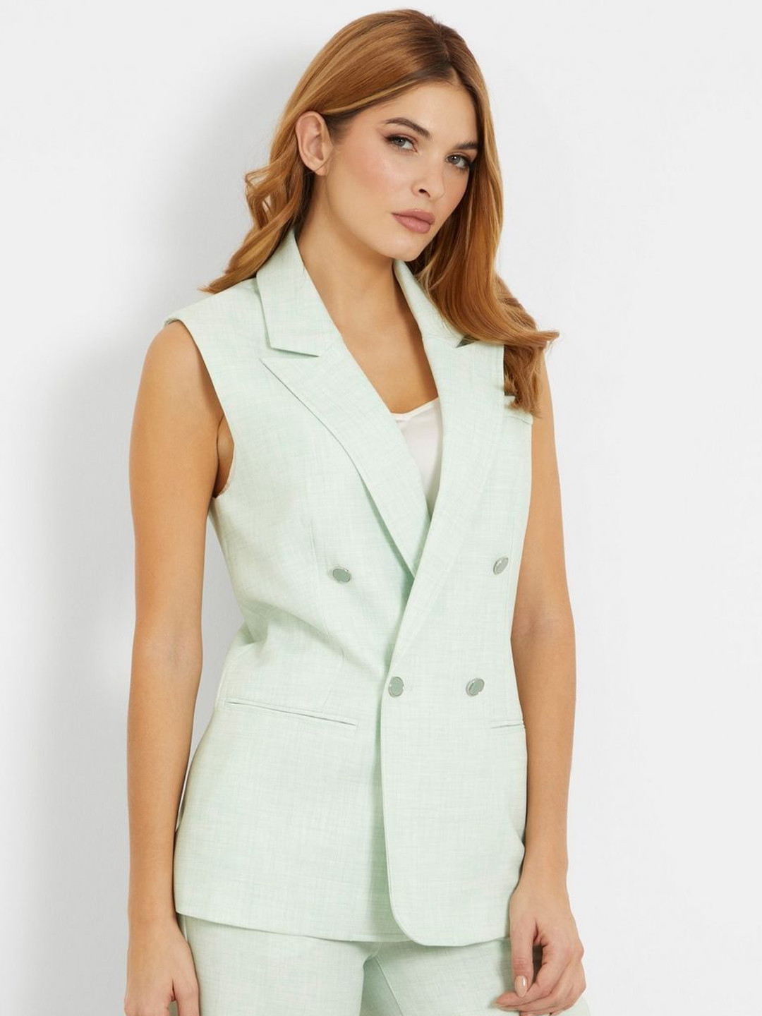 GUESS Double Breasted Notched Lapel Collar Vest Blazer