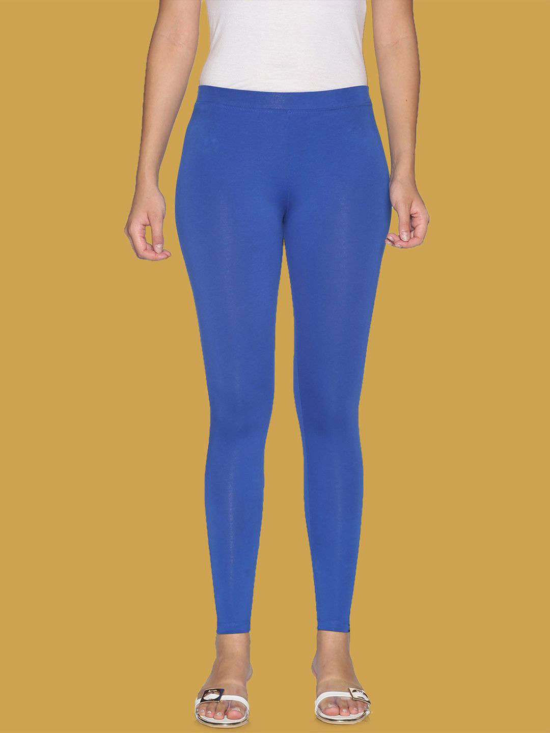 TWIN BIRDS Women Cotton Blend Solid Blue Chip Ankle Length Leggings