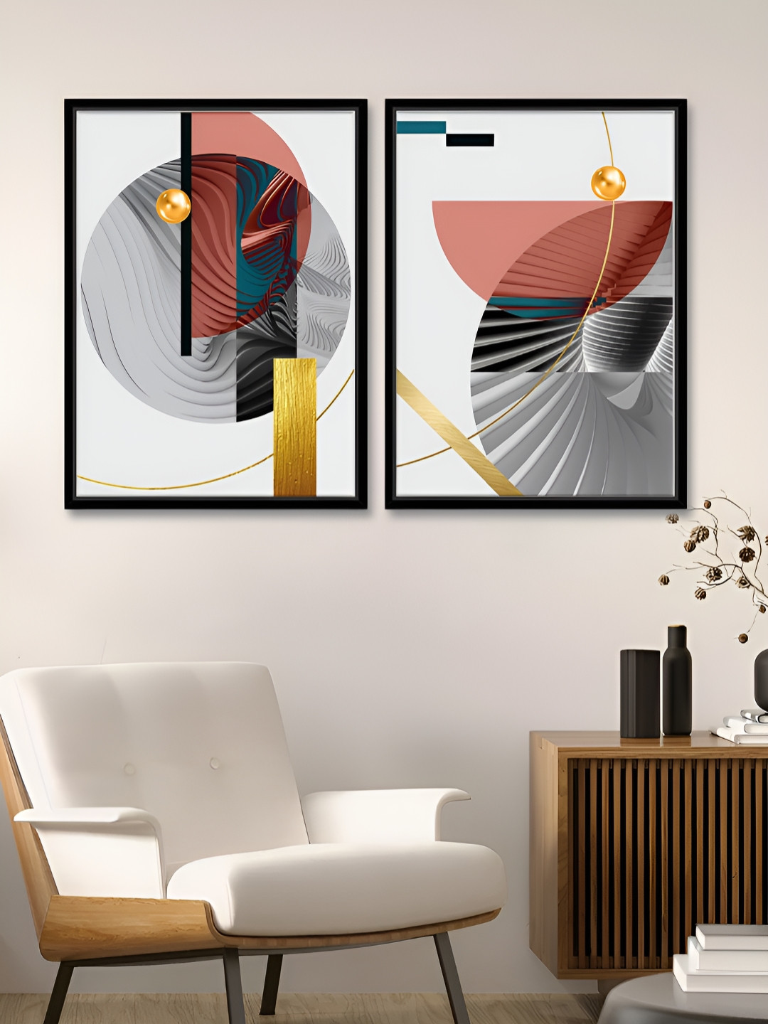 Art Street Architectural White & Grey 2 Pieces Printed Canvas Wall Paintings