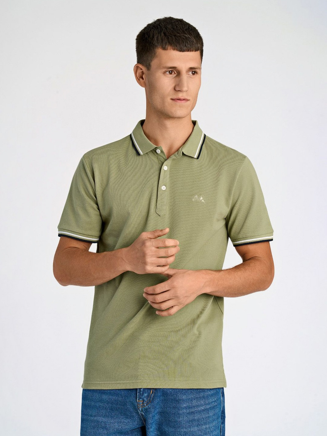Lindbergh Men Short Sleeve Textured Polo Collar Pure Cotton T-shirt