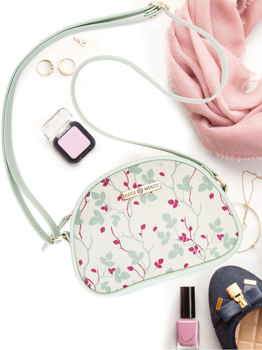 Sacci Mucci Floral Printed Sling Bag with Cut Work