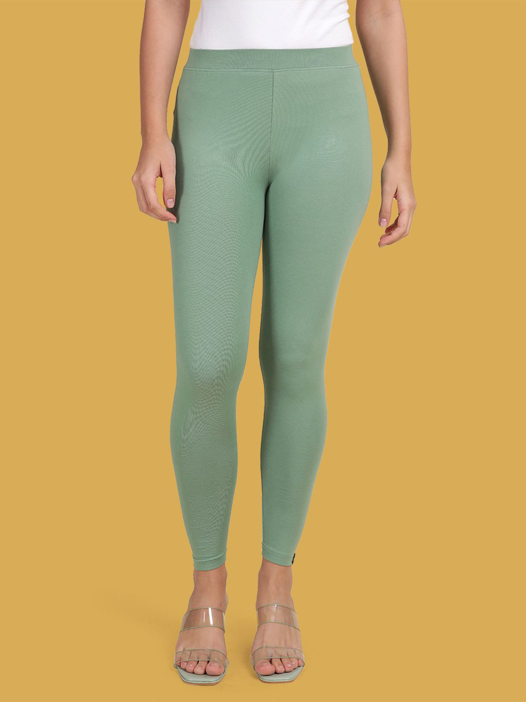 TWIN BIRDS Women Cotton Blend Solid Mint Olive Ankle Length Legging
