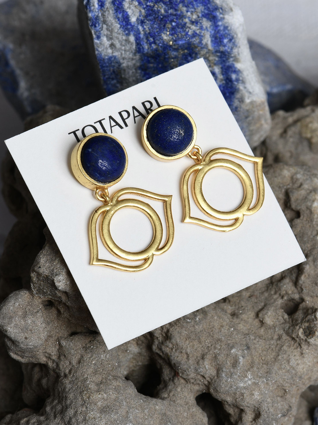 TOTAPARI Gold-Plated Lapis Lazuli Contemporary Drop Earrings