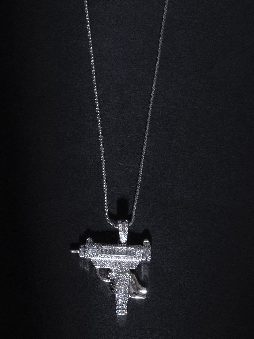 TOUCH925 92.5 Sterling Silver Cubic Zirconia-Studded Revolt Grasp Pendant With Chain