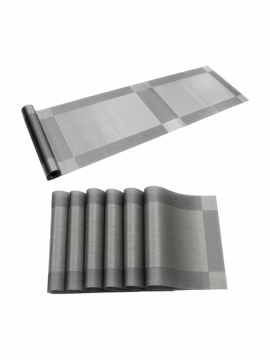 We3 7 Pieces Silver-Toned Woven Vinyl Table Placemats