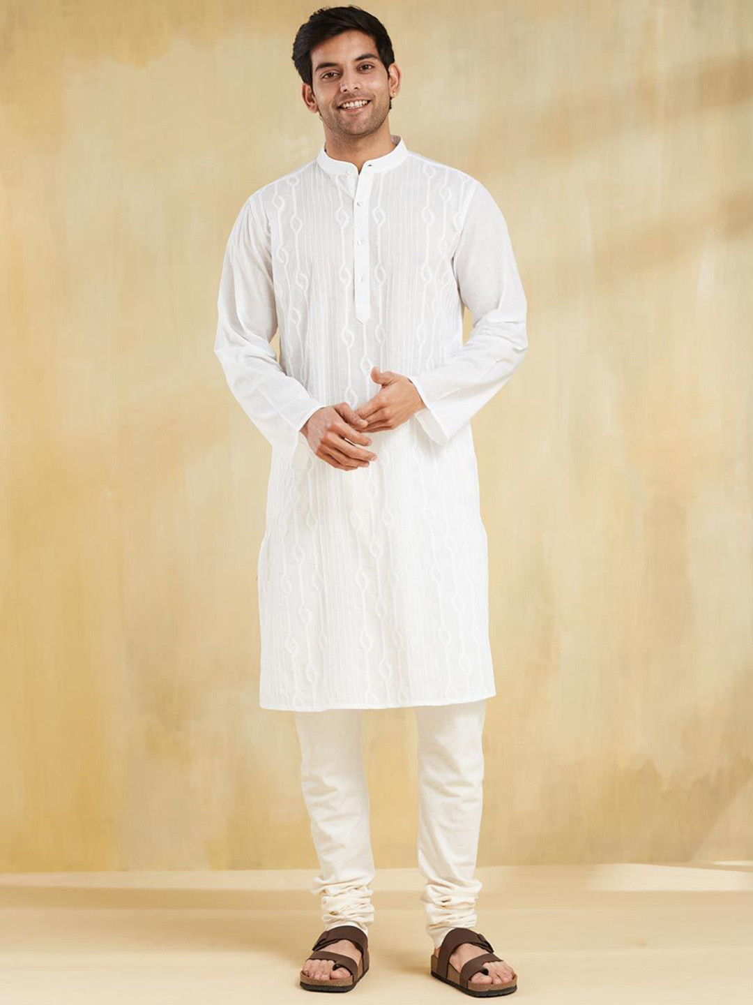 Fabindia Chikenkari Mandarin Collar Straight Kurta