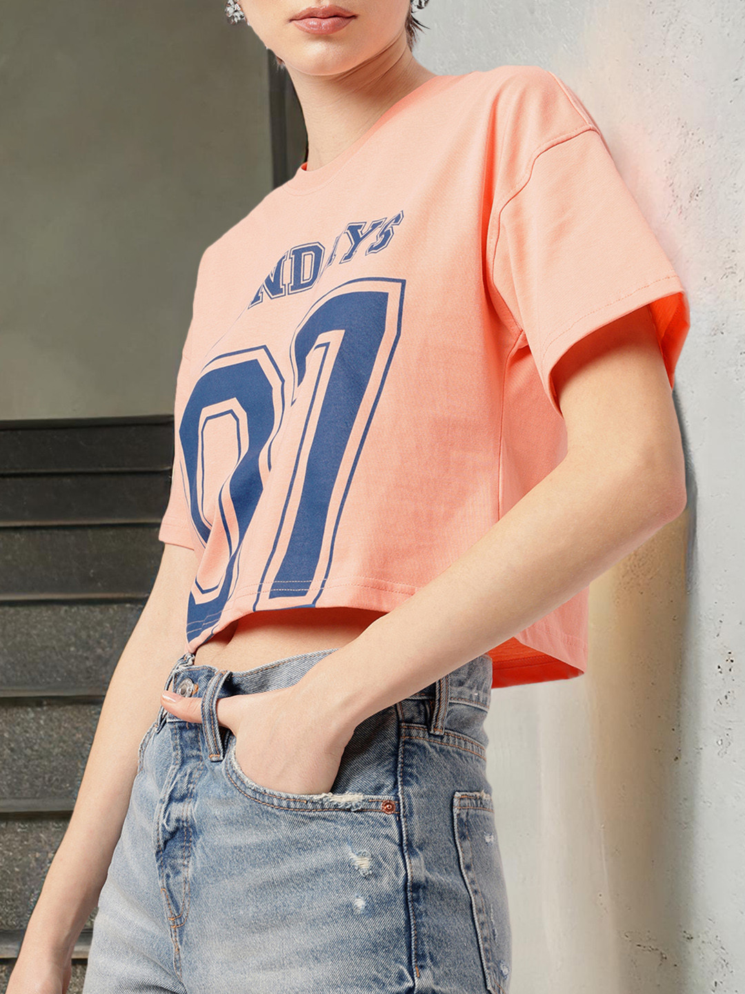 DressBerry Sporty Printed Boxy Fit Crop T-Shirt