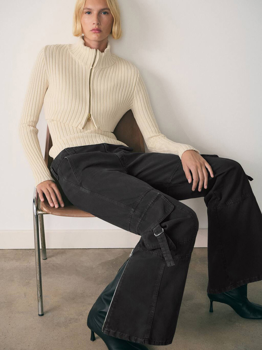 MANGO Women Zip Detail Cargo Pure Cotton Jeans