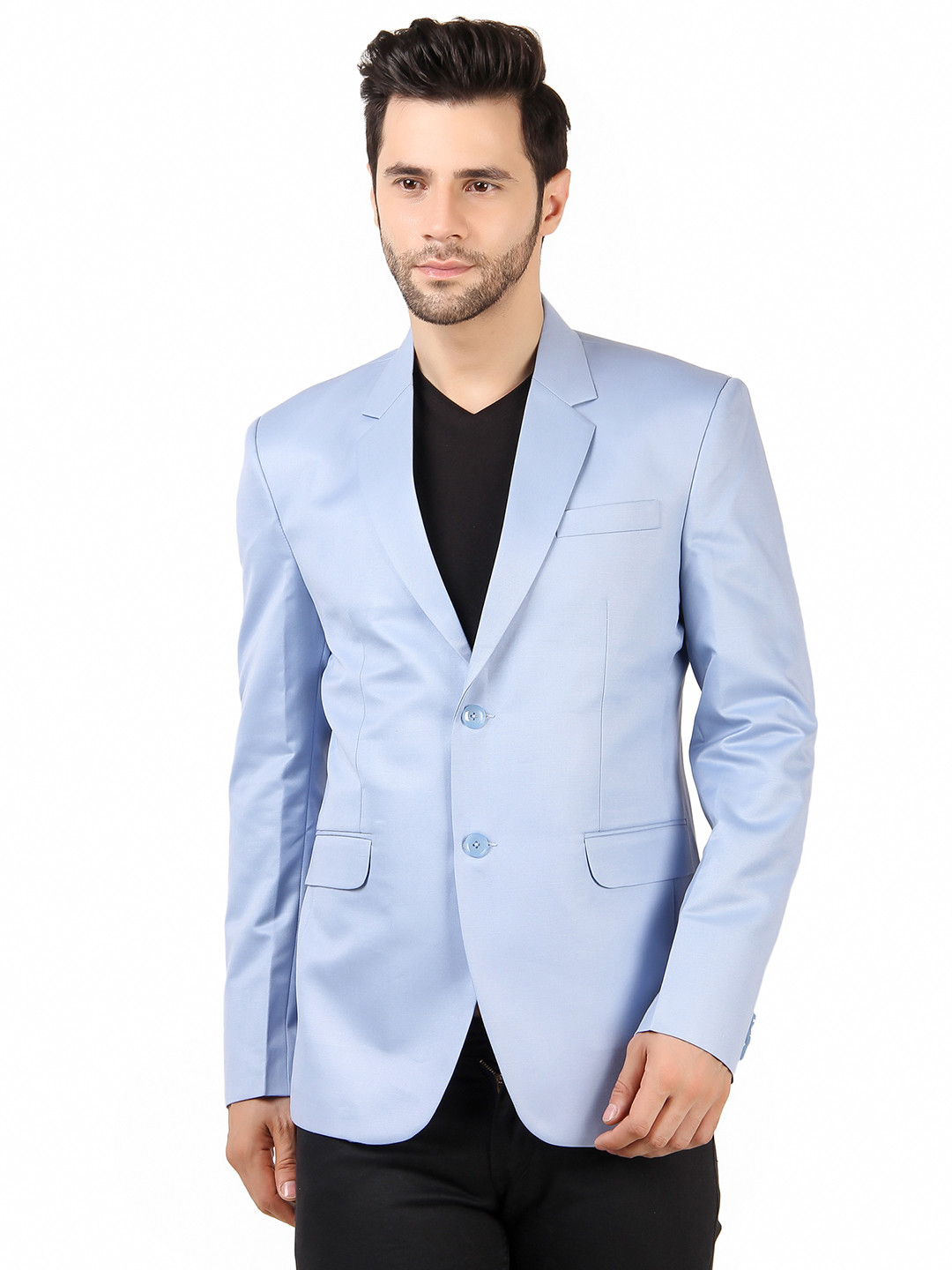 FIVEFEB Notched Lapel Collar Single-Breasted Slim-Fit Formal Blazer