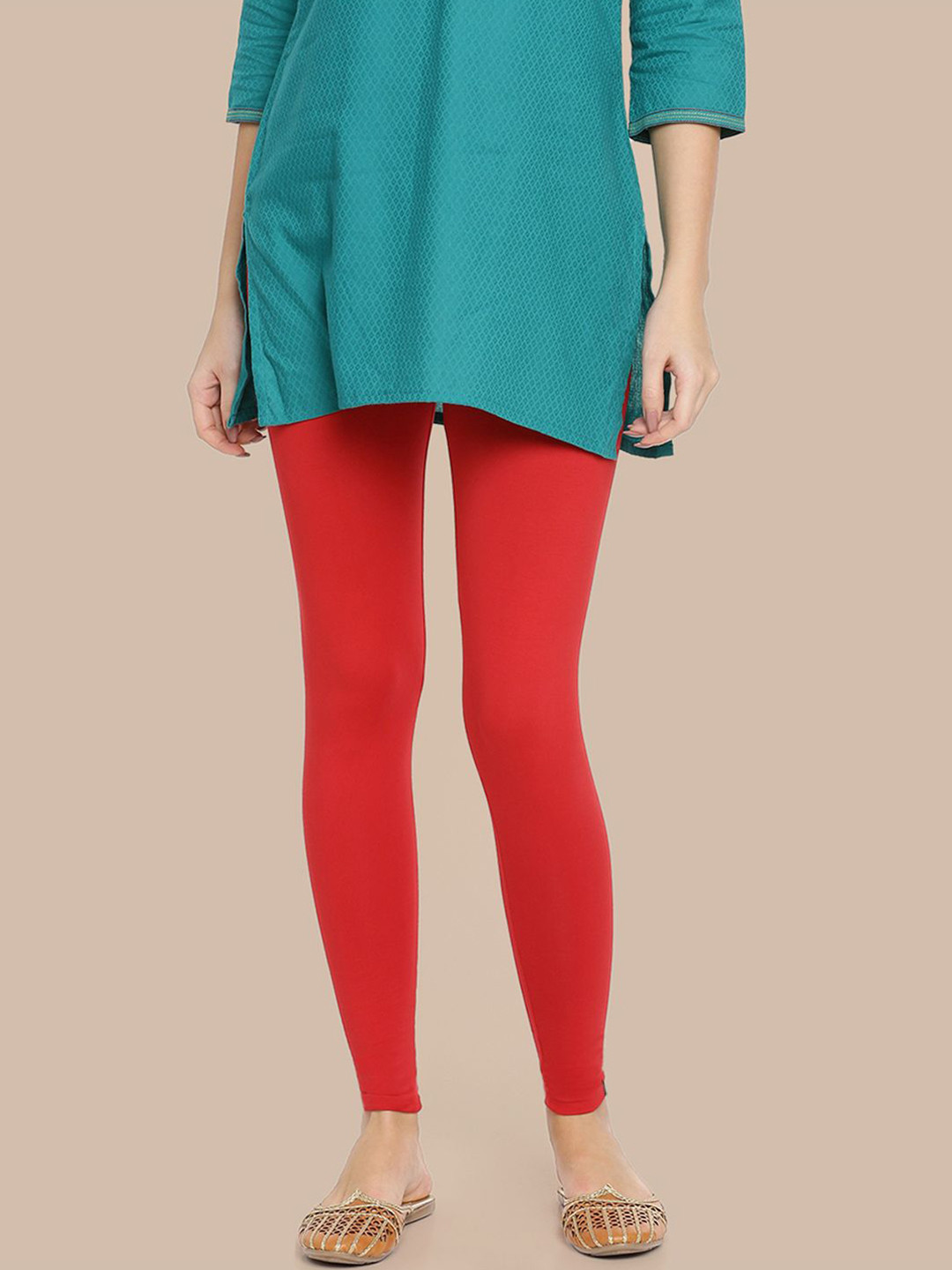 TWIN BIRDS Women Cotton Blend Solid Red Chilli Ankle Length Legging