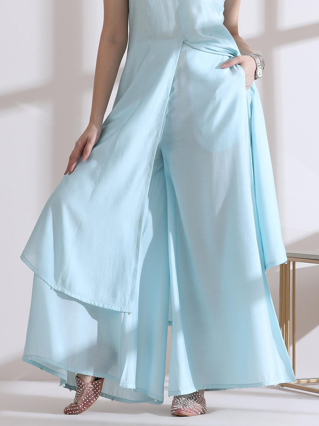 Swtantra Women Airskin Light Blue Palazzo Pant