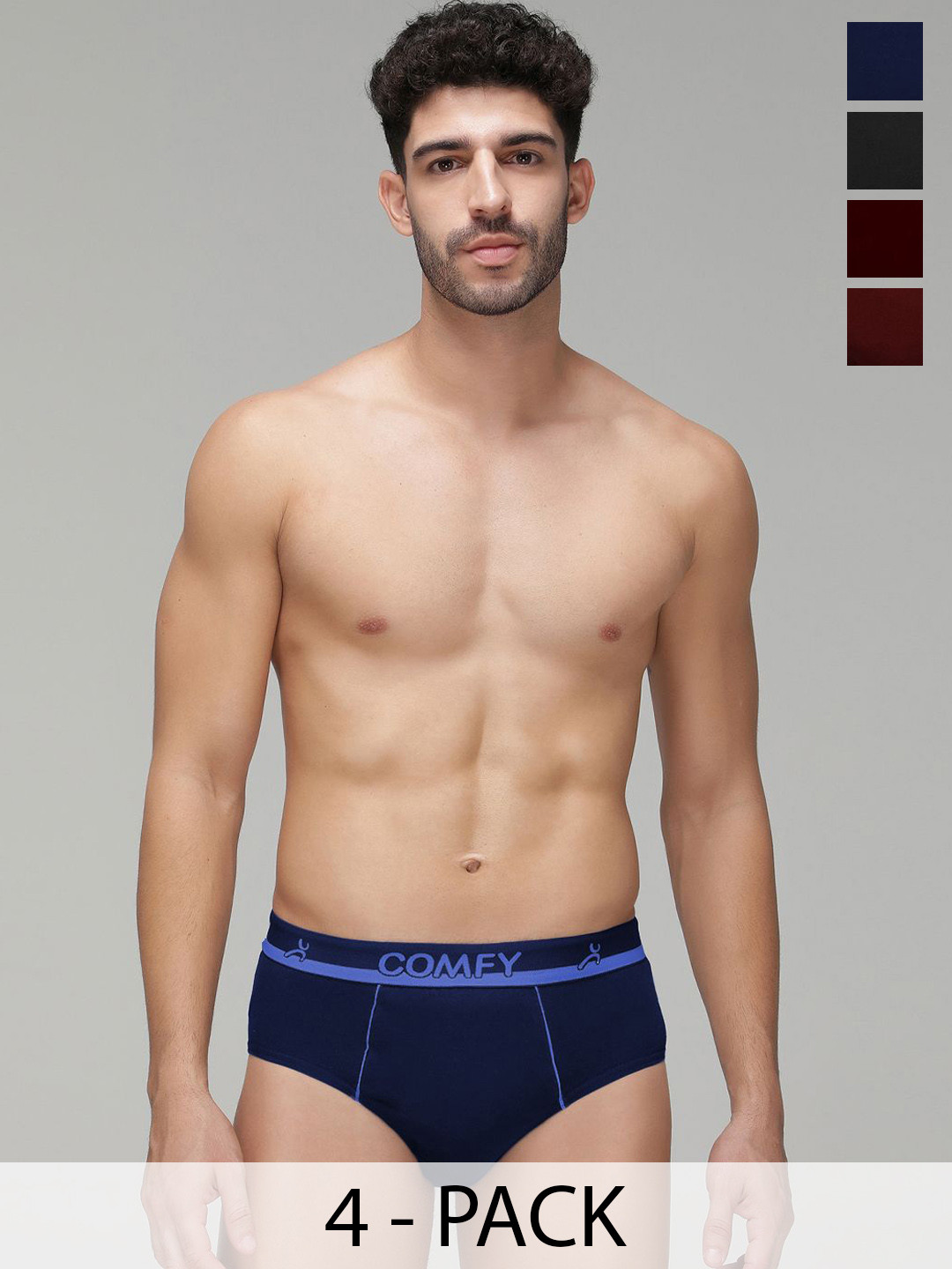 AMUL COMFY Pack Of 4 Mid-Rise Pure Cotton Basic Briefs AC-CBRIOE-NY-BK-MA-CB-XL-4PC