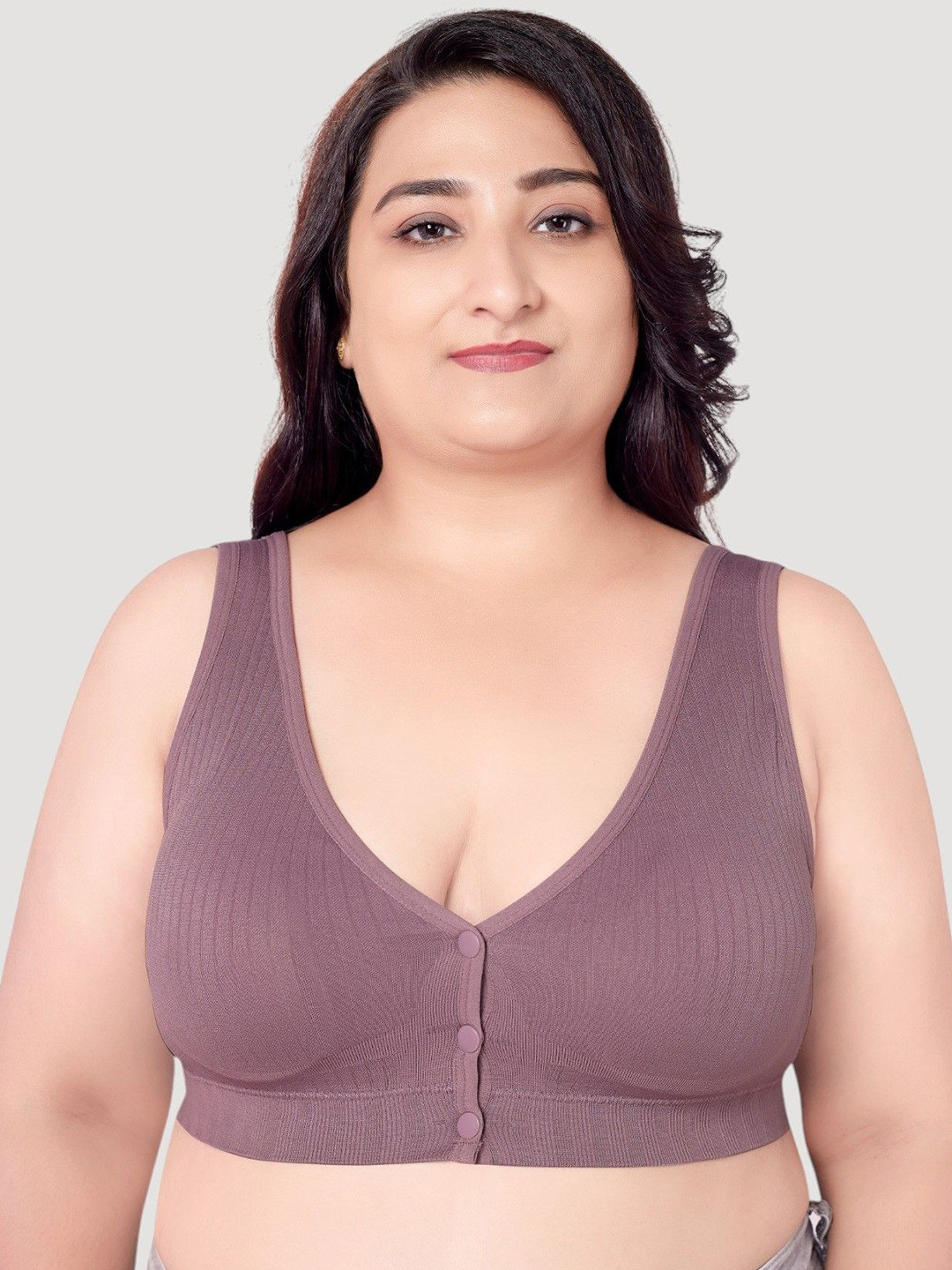 PLUMBURY Full Coverage Plus Size Lightly Padded Front Button Open Maternity Bra