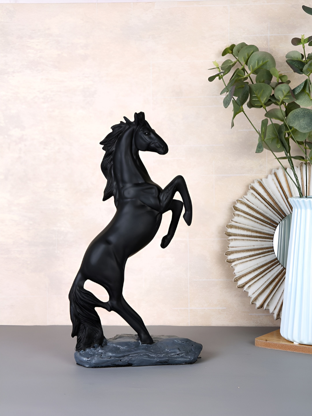 Myntra Elegant Homes Stallion Black Resin Glossy Living Room Medium Showpiece - 12.8 Inches