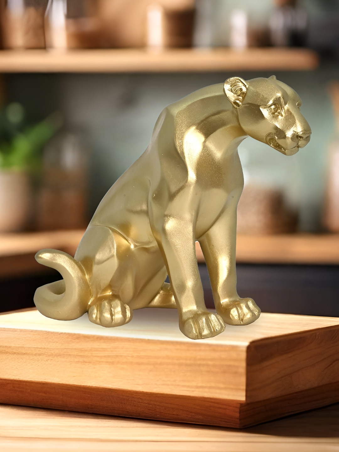 Aura Cheetah Gold Resin Natural Living Room Medium Showpiece - 6.3 Inches