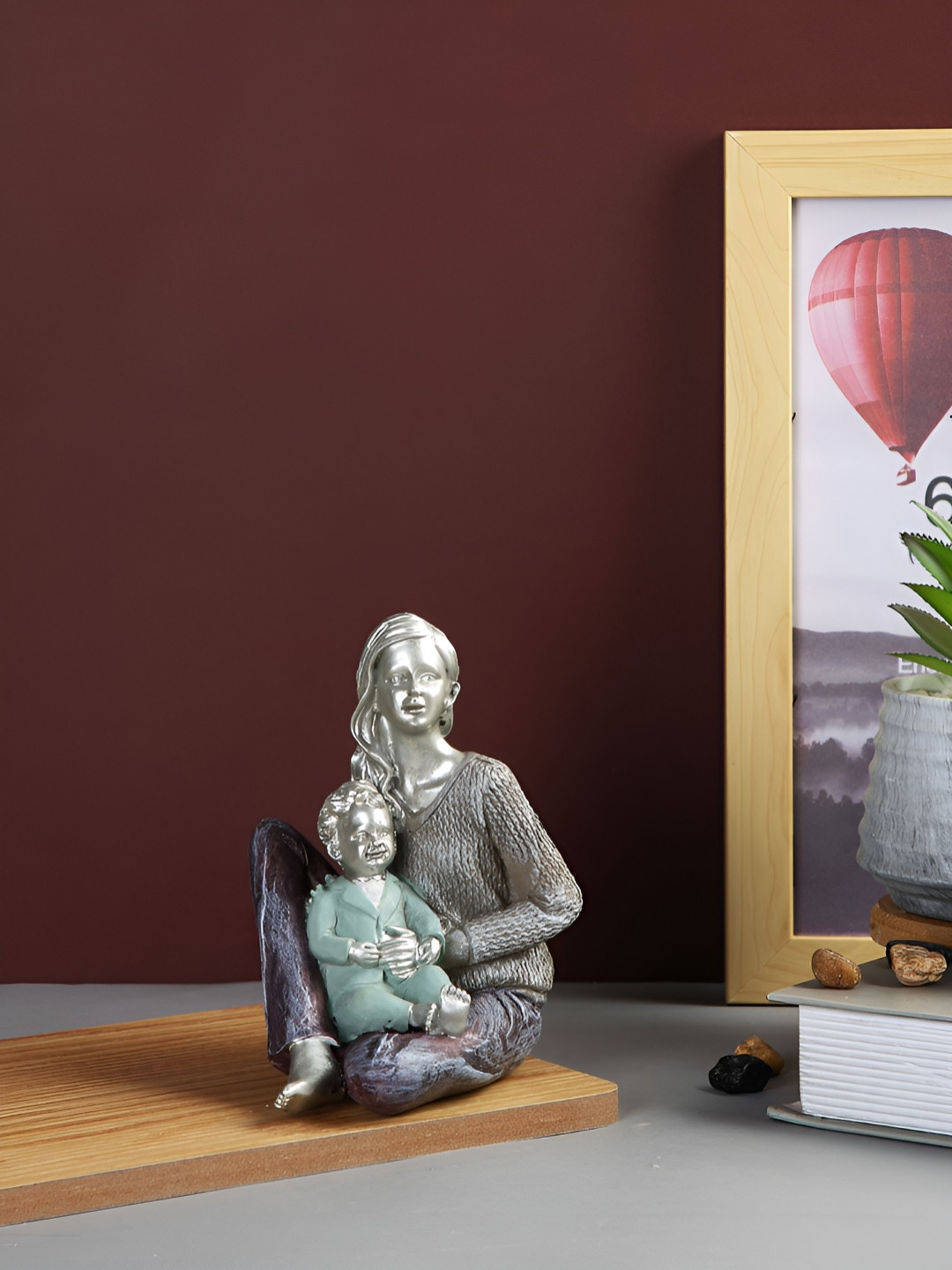 Myntra Elegant Homes Cherished Moments Mother Silver Polyresin Matte Living Room Small Showpiece - 5.3 Inches