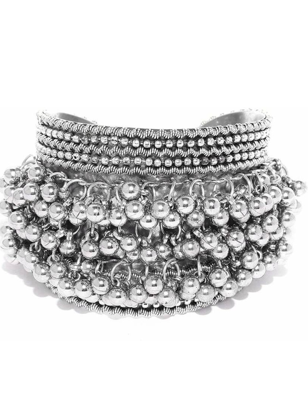 JMBW INTERNATIONAL Silver-Plated Agate Oxidized Cuff Bracelet