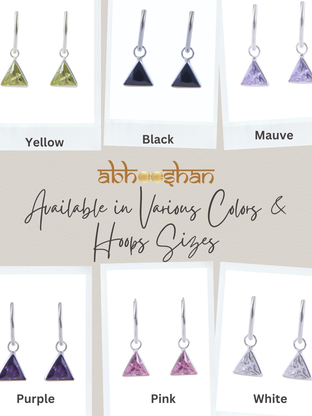 Abhooshan 925Sterling Silver-Plated Cubic Zirconia Studded Triangular Shaped Hoop Earrings