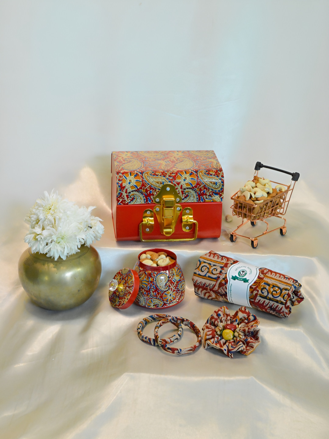 Kottanz Red Kalamkari Printed Trunk Box