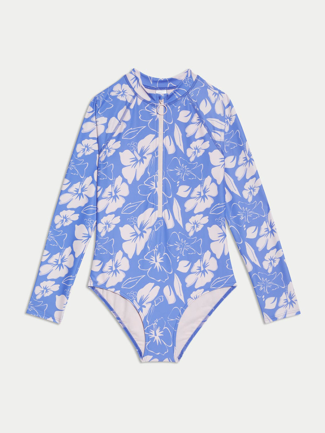Marks & Spencer Girls Hibiscus Printed Long Sleeve Swimsuit