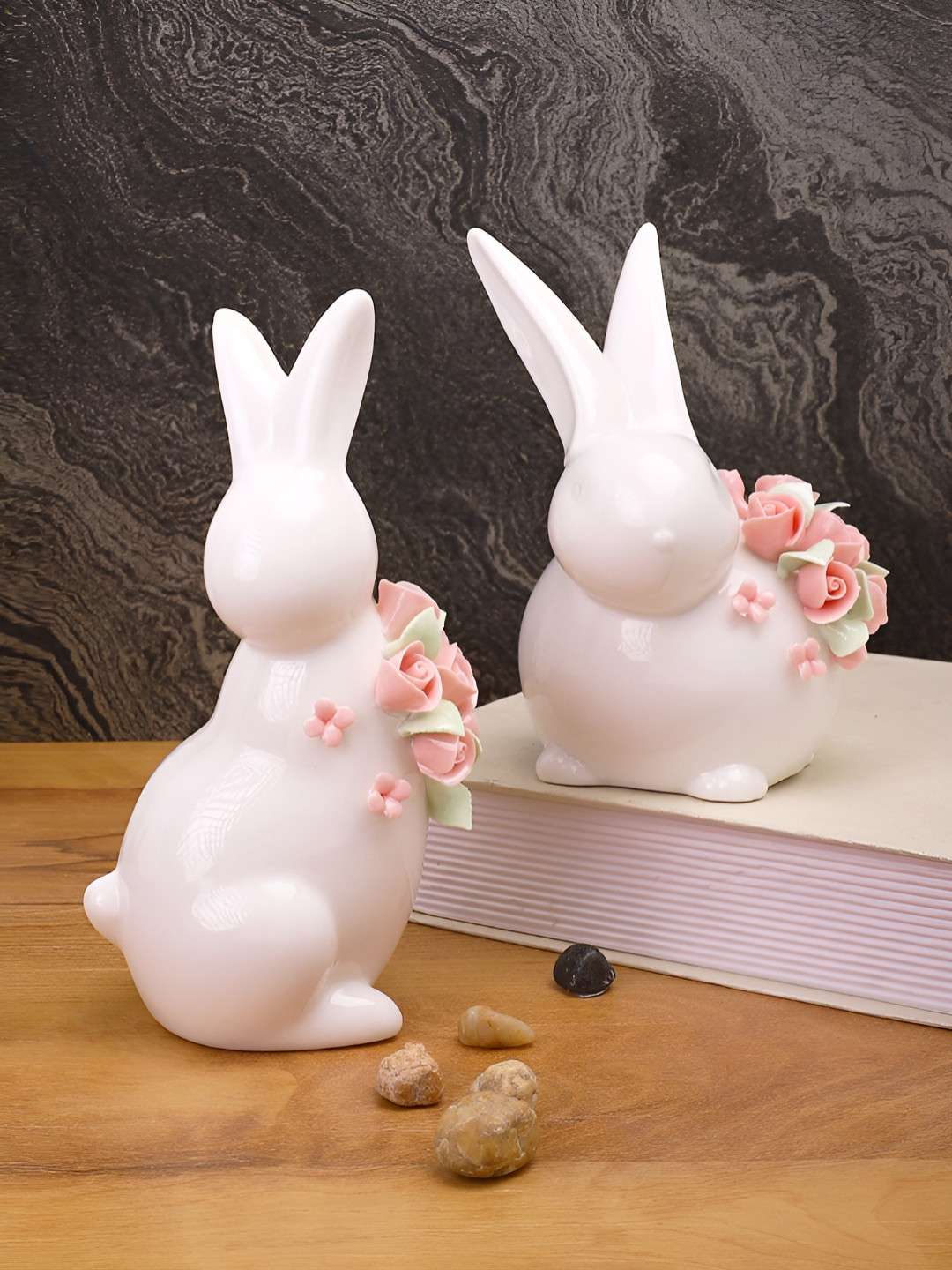 Myntra Elegant Homes Bunny White Ceramic Glossy Living Room Hand-Crafted Set of 2 Small Showpieces - 6.5 Inches