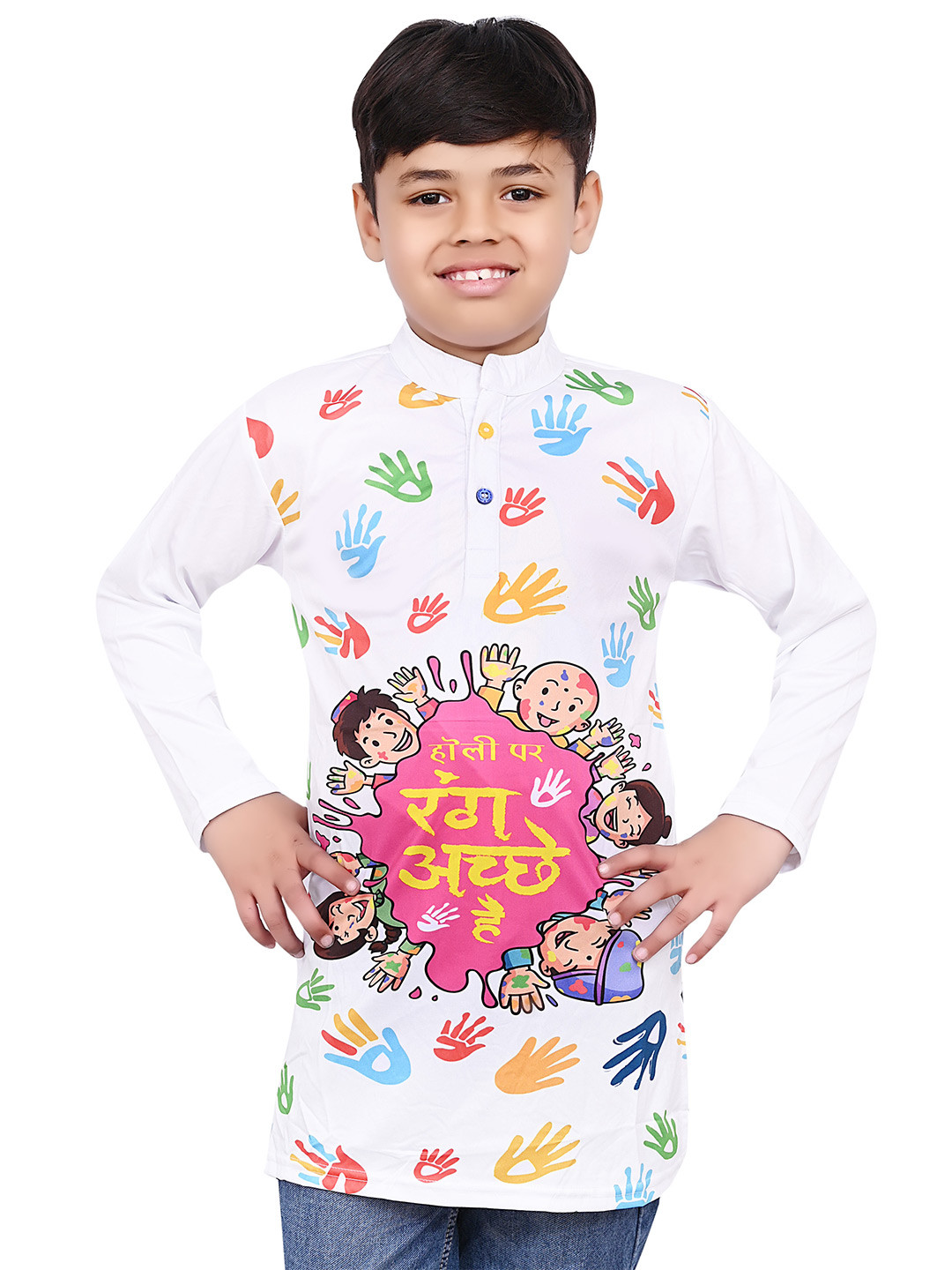 BAESD Unisex Kids Printed Holi Festival Straight Kurta