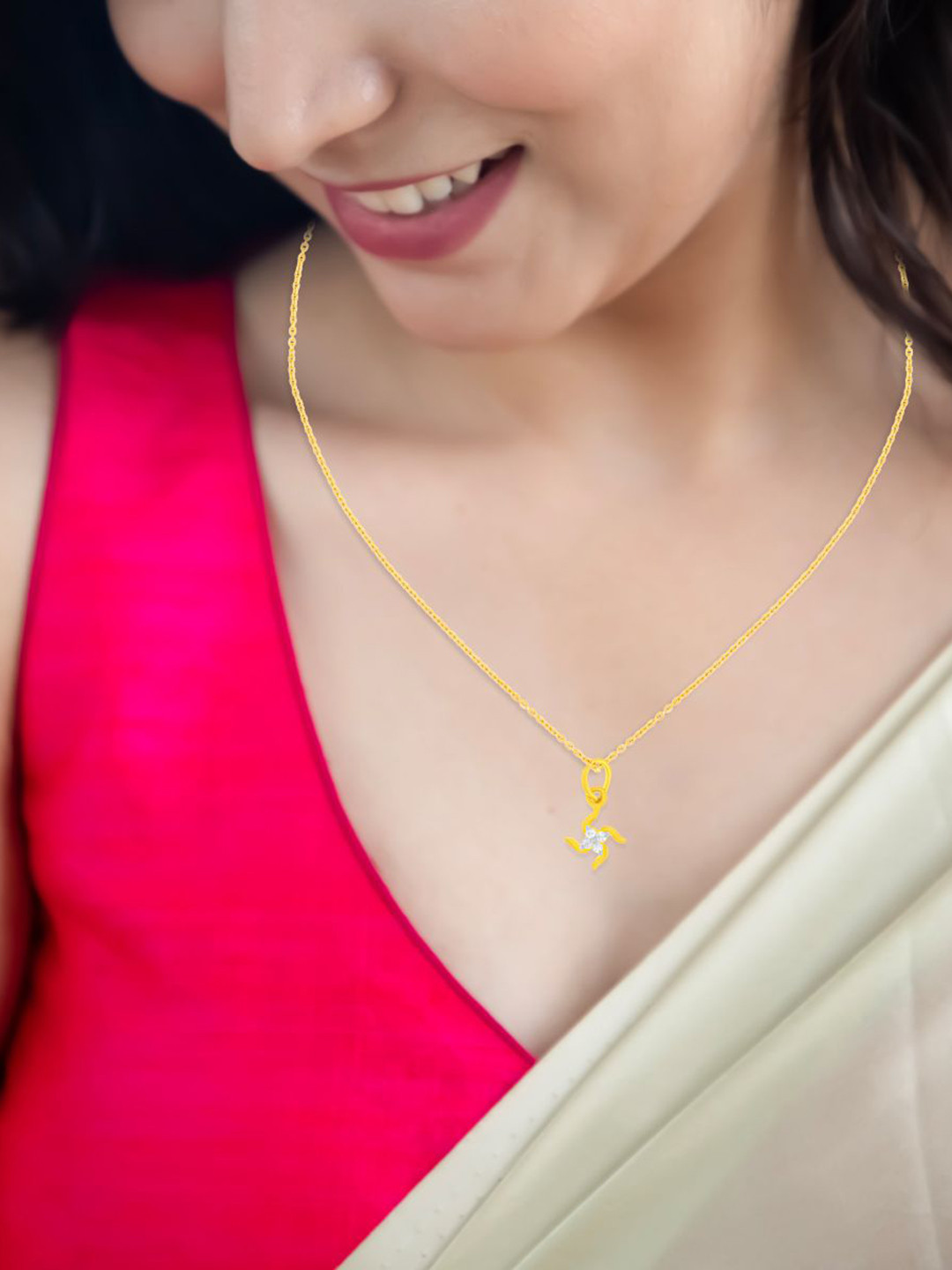 WHP JEWELLERS Golden Swastik Blessing 22 KT Yellow Gold Pendant For Women.