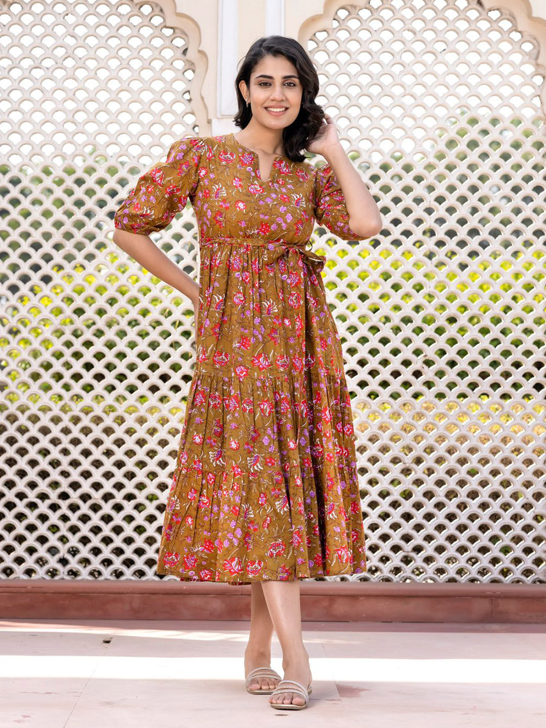KALINI Floral Print Puff Sleeve Maxi Dress