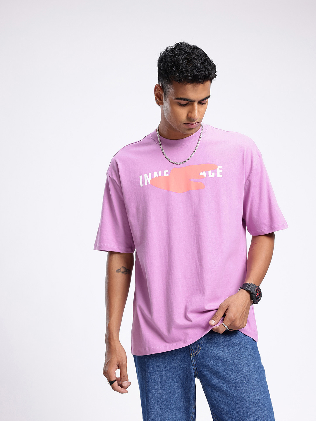 Lavender Typography Relaxed Fit T-shirt