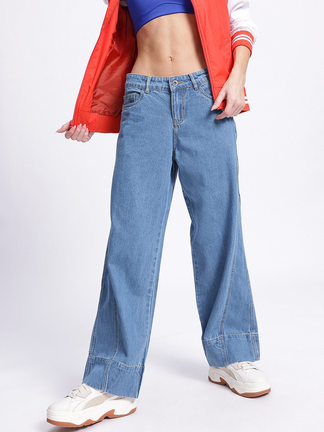 DressBerry Women  Panelled Wide Leg Straight Fit Jeans