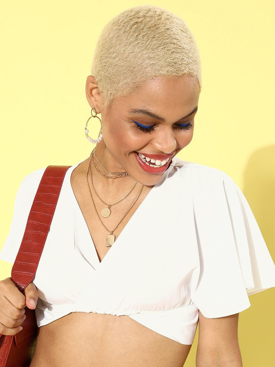 Berrylush Flutter Sleeve Shirt Style Crop Top