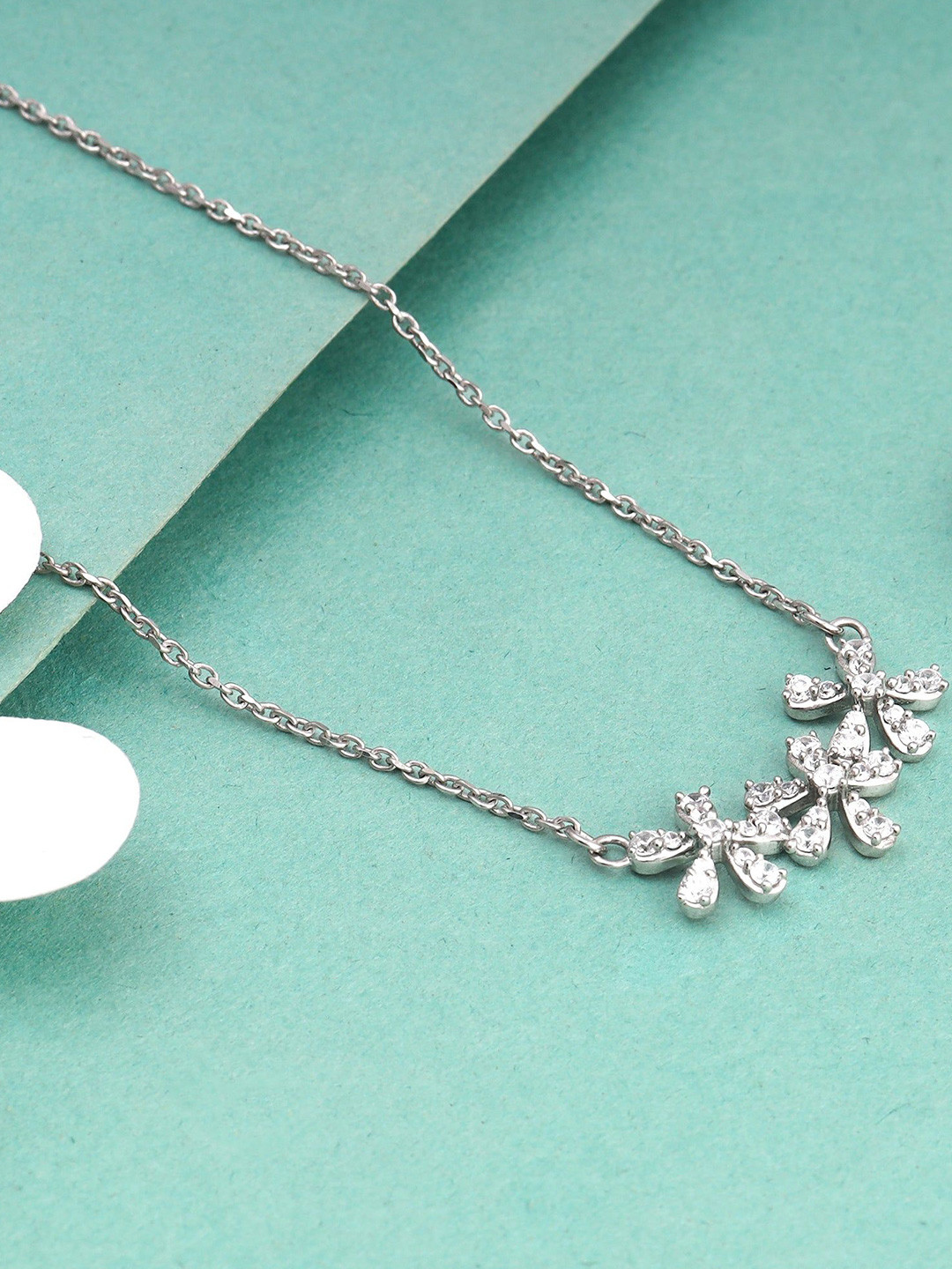 GIVA Floral Enchantment 925 Sterling Silver Rhodium-Plated CZ Studded Chain