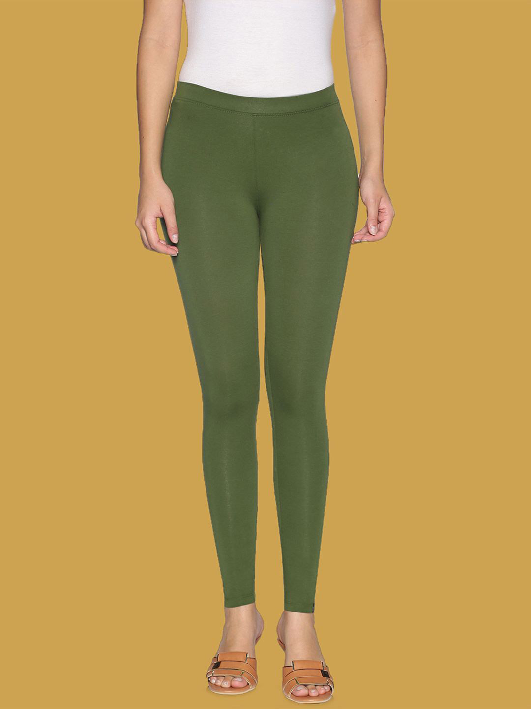 TWIN BIRDS Women Cotton Blend Solid Green Tree Ankle Length Legging