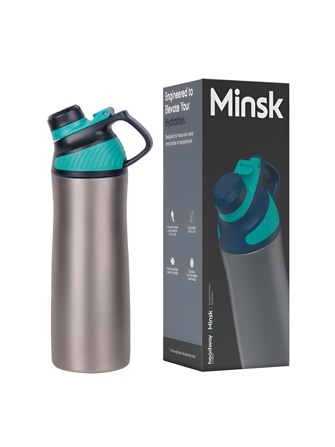 Headway Minsk Grey Solid Stainless Steel Double Wall Vacuum Flask - 550ml