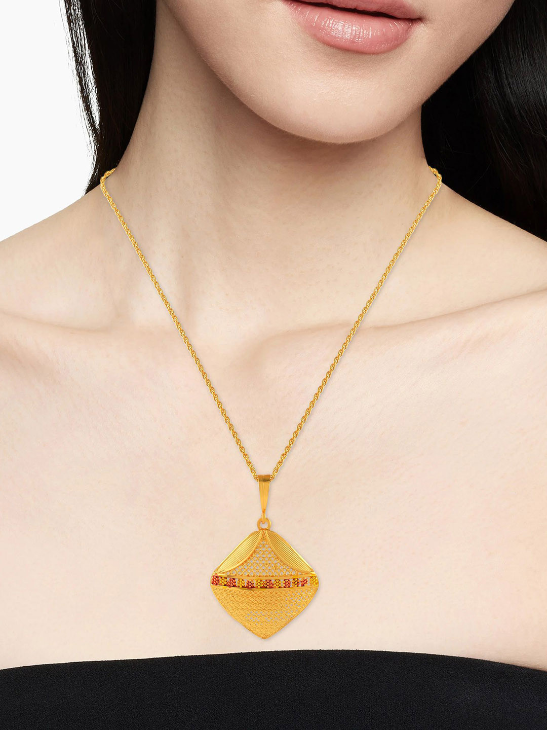 MEMOIR Gold-Plated Diamond Shaped Traditional Pendants With Chains