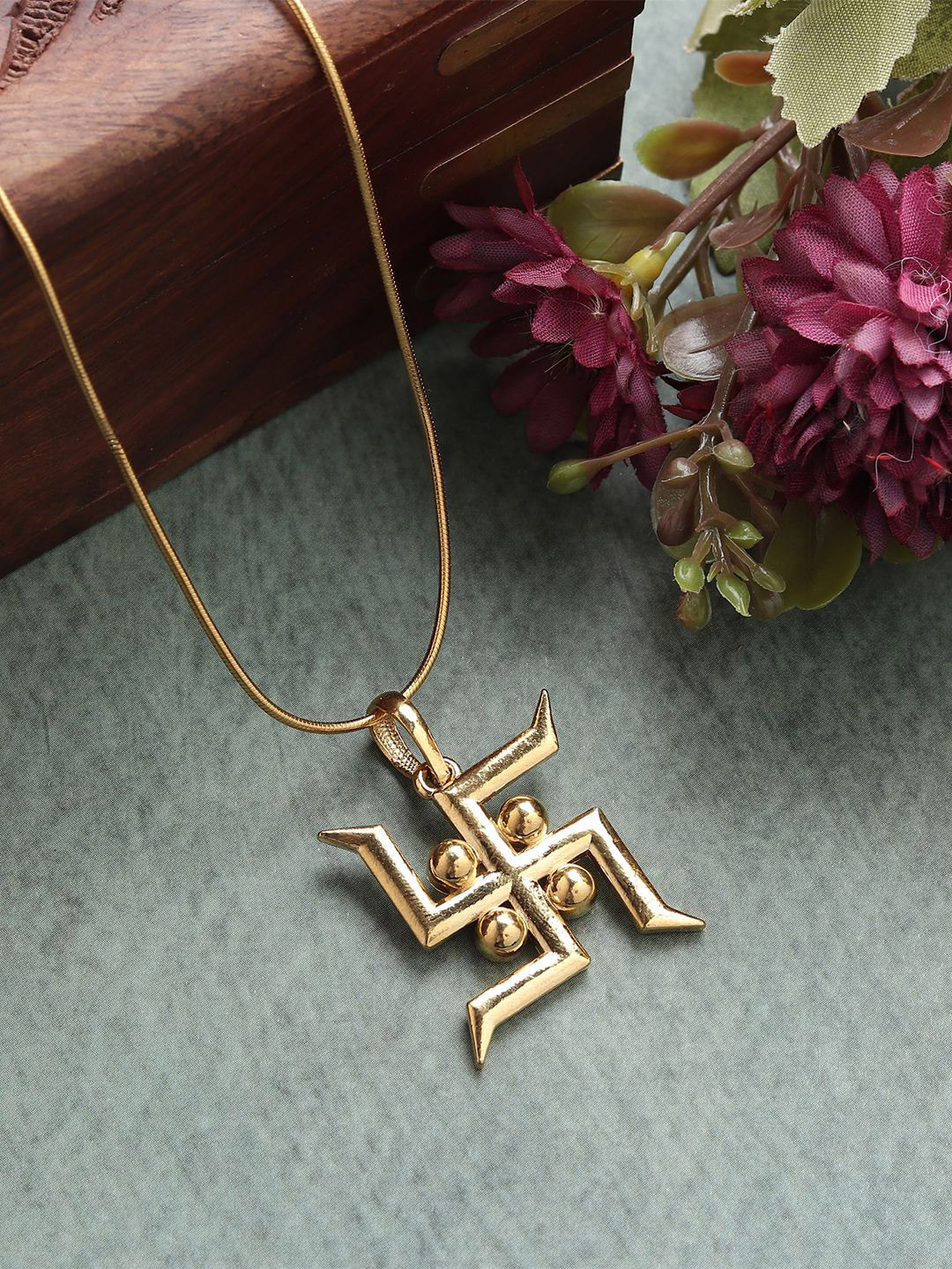 AKSHAT SAPPHIRE Kids 925 Sterling Silver Gold-Plated Spritual Swastik Temple Pendant