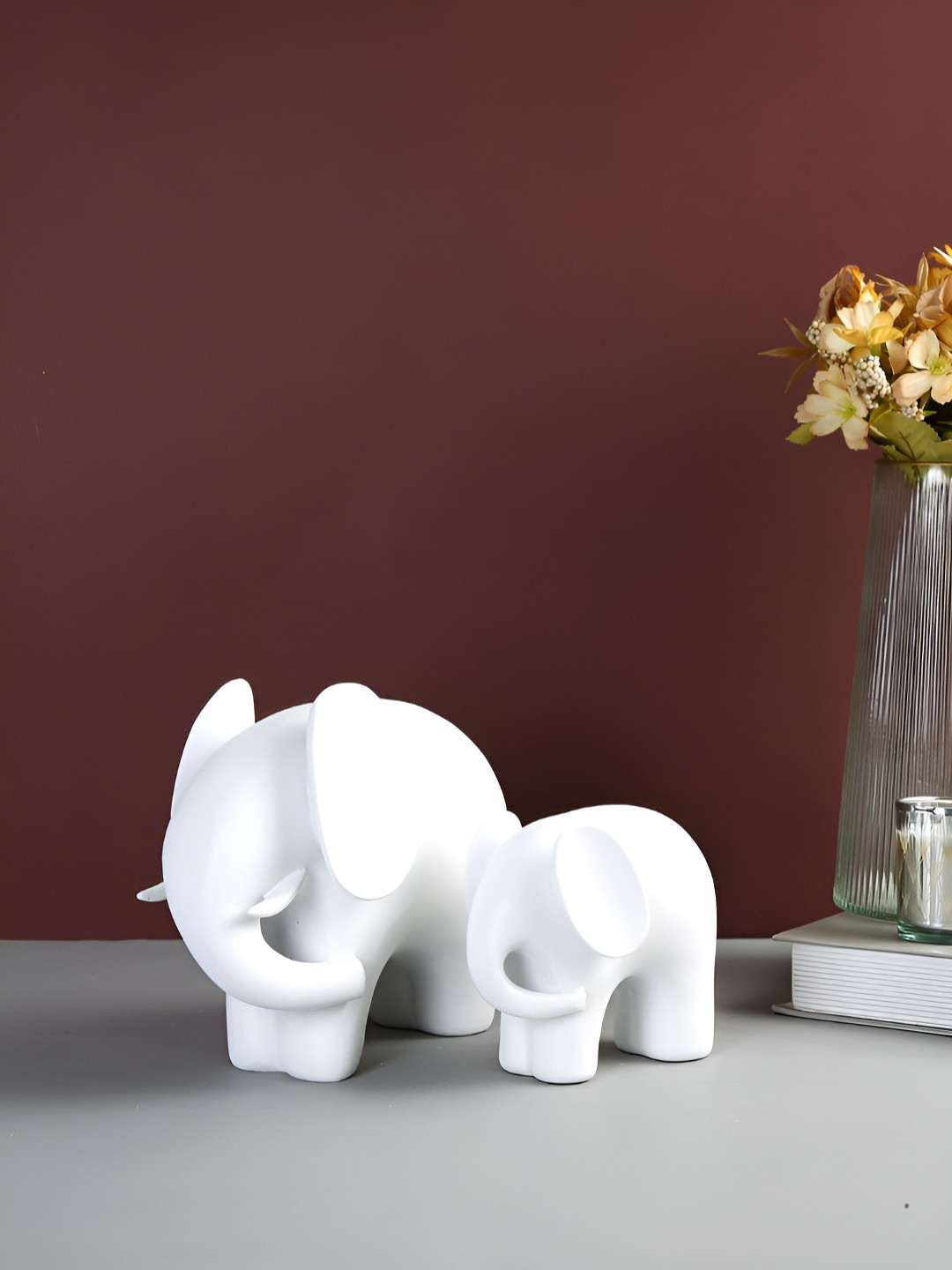 Myntra Elegant Homes Elephant White Resin Glossy Living Room Set of 2 Small Showpieces - 4.3 Inches