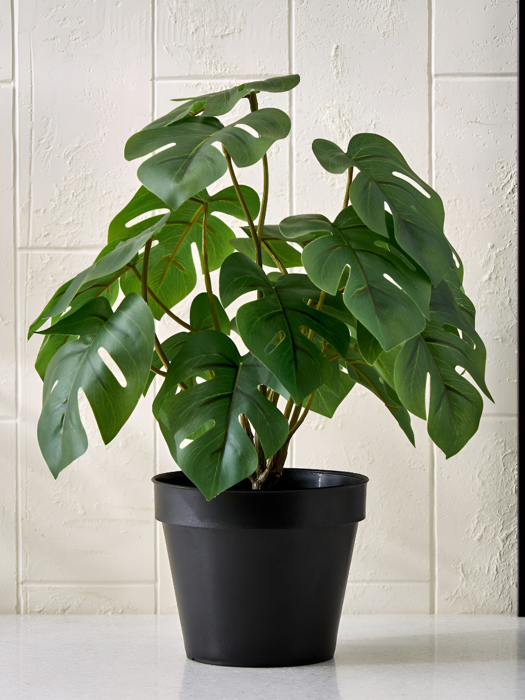 Home Centre Green & Black Monstera Deliciosa Artificial Plant With Pot