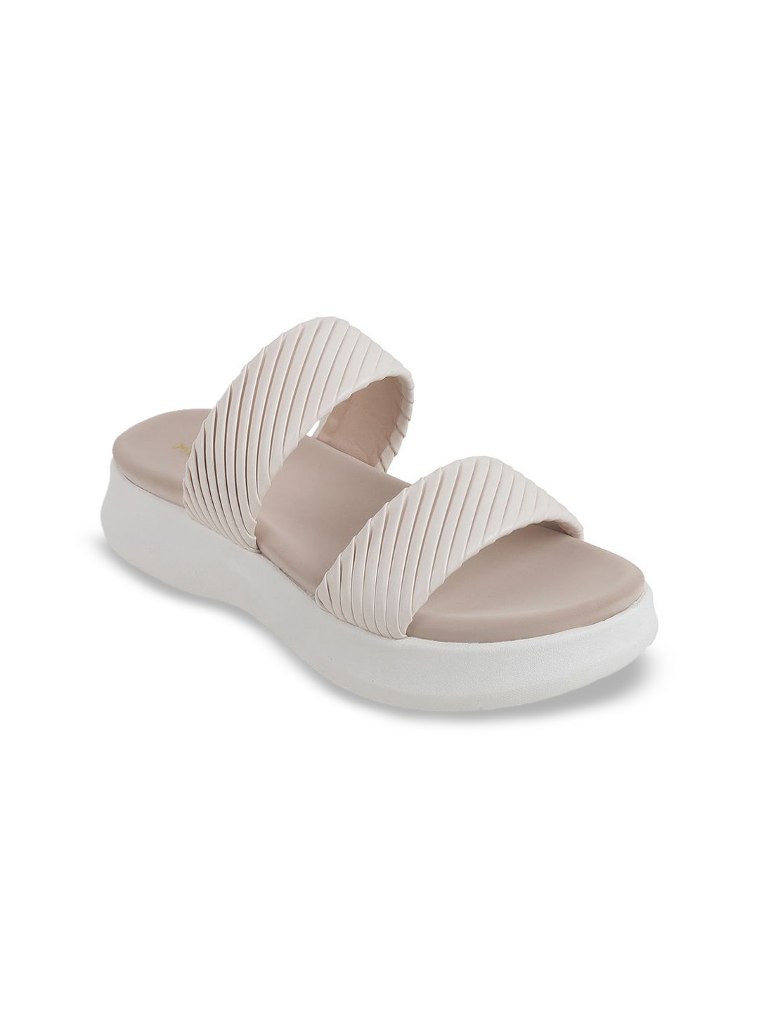 Mochi Off-White Striped Flatform Sandals
