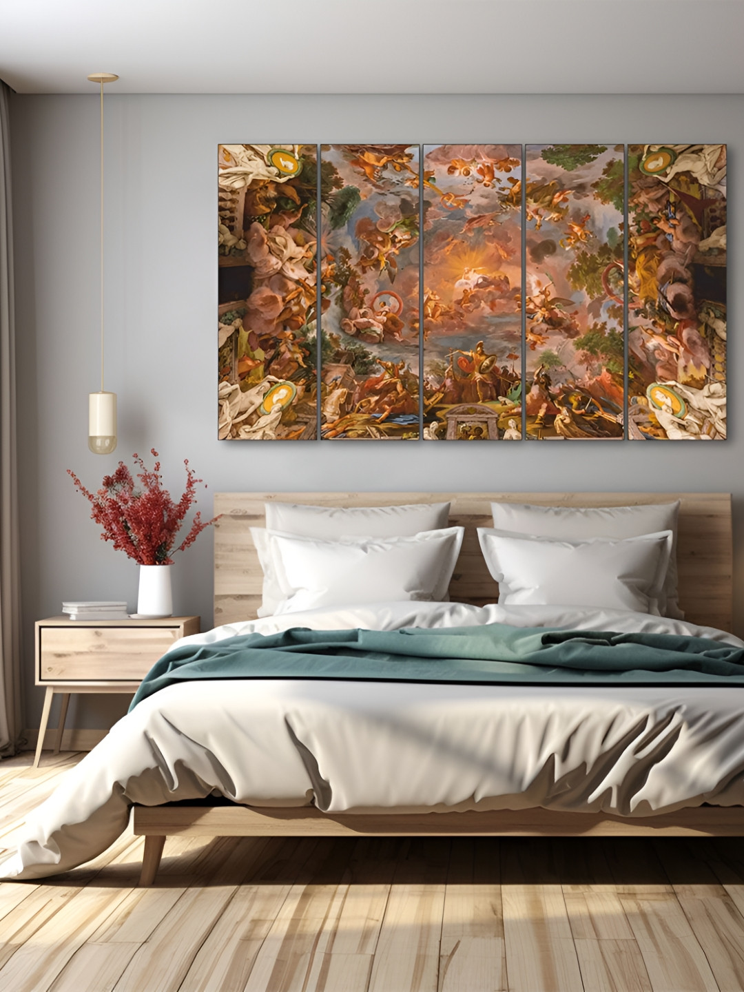 The Castle Decor Gold-Toned & Green 5 Pieces Pietro Da Cortona Abstract Wooden Wall Art