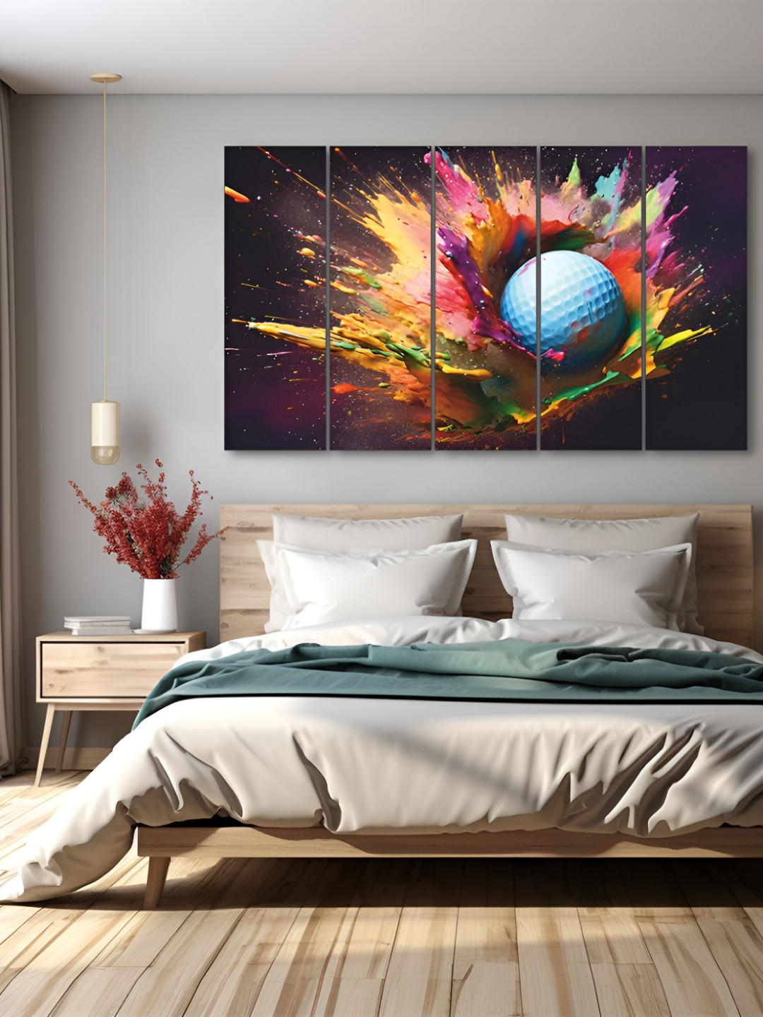 The Castle Decor Burgundy & Blue 5 Pieces Abstract Wooden Paintings Wall Arts