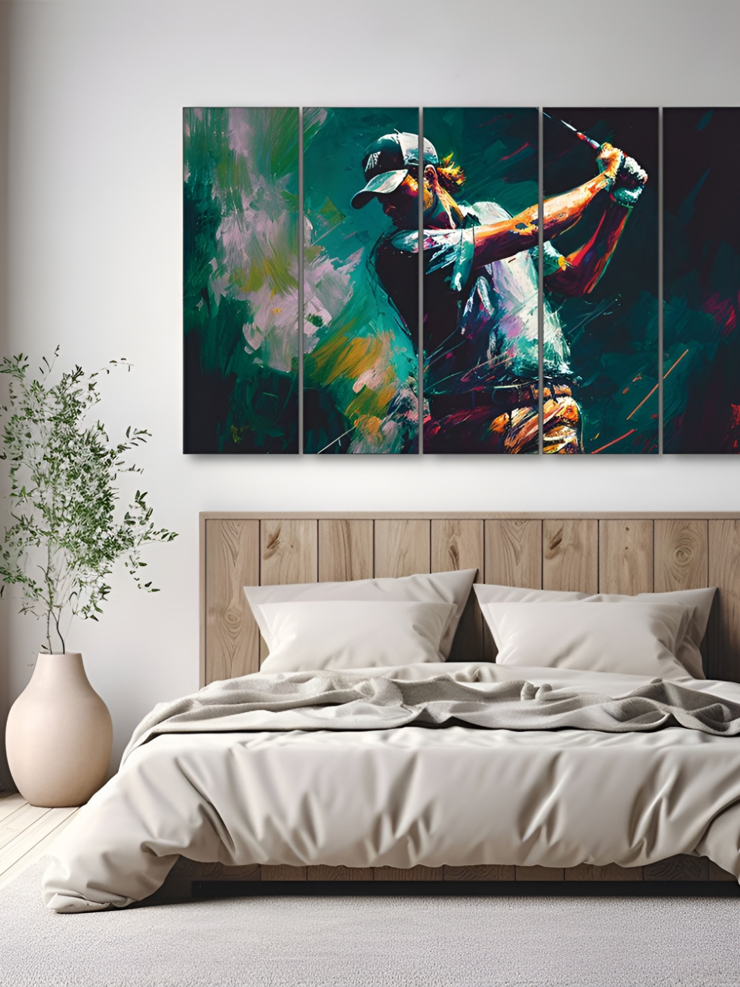 The Castle Decor Green & Brown 5 Pieces Sports Abstract Wooden Wall Art