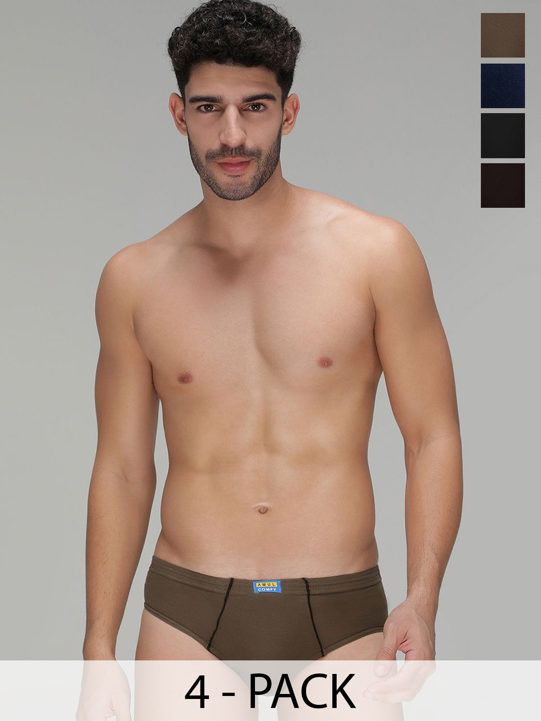 AMUL COMFY Pack Of 4 Pure Cotton Basic Briefs AC-CBRIIE-BK-SG-AF-CB-XS-4PC