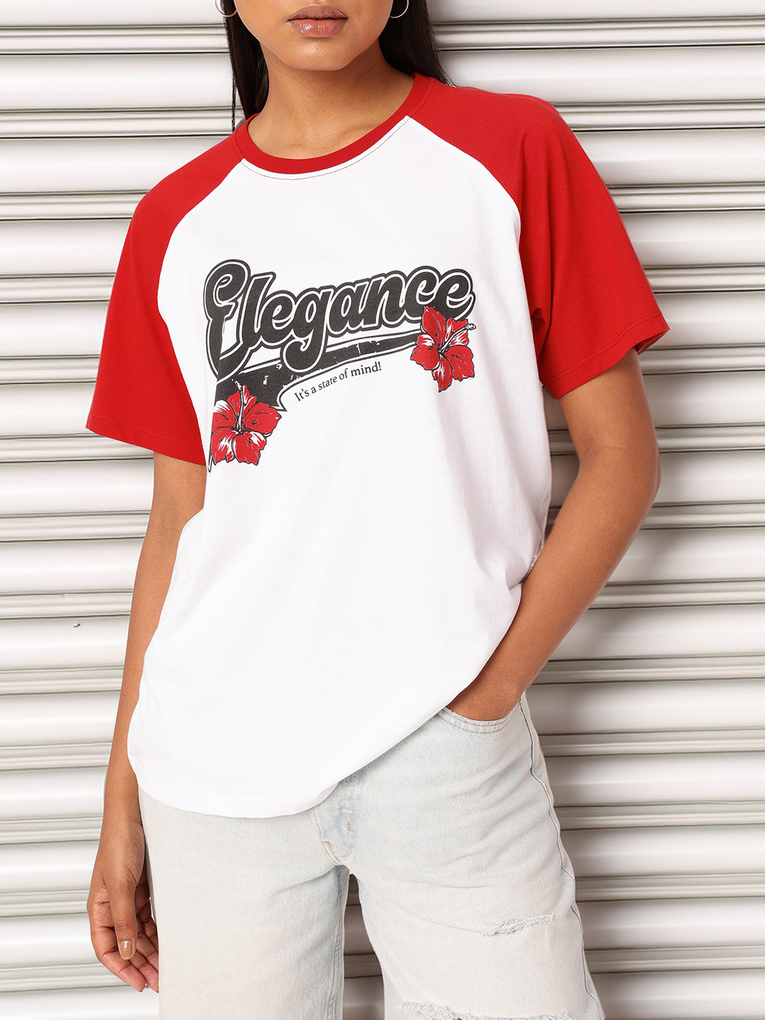 DressBerry Printed Raglan Sleeves Relaxed Fit T-shirt