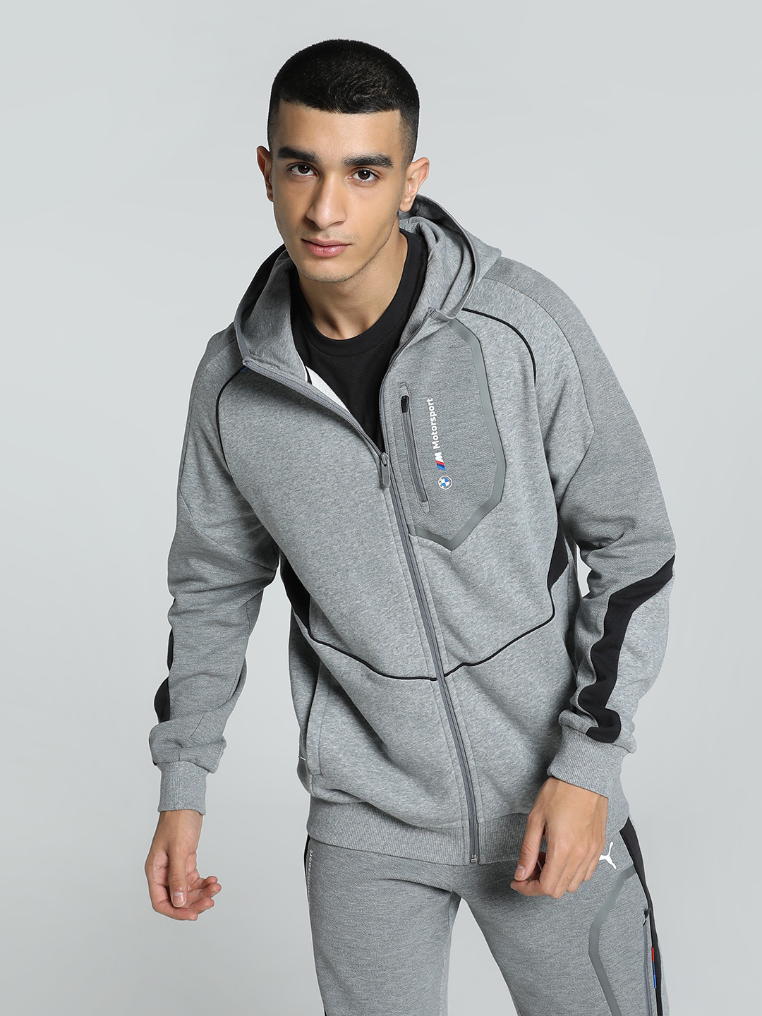 PUMA Motorsport Men BMW M Hooded Ribbed Front-Open Cotton Sweatshirt